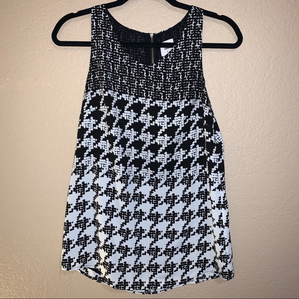 CAbi XS Broken Check Black and White Top